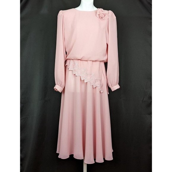 Vintage Dresses & Skirts - Vintage 80s Dress Pink Semi Sheer Ursula Switzerland Misses Size 9/10